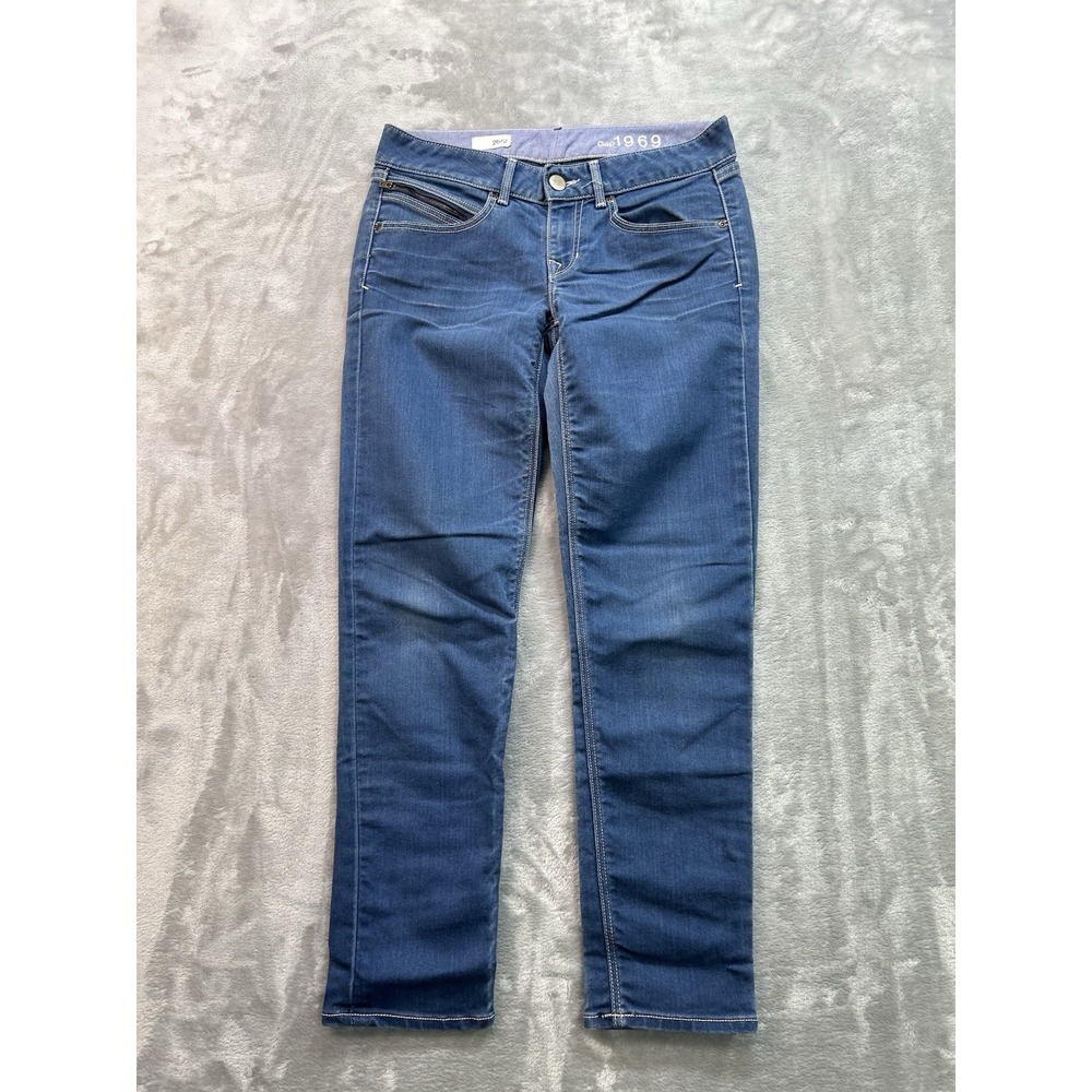 Gap 1969 Y2K Jeans Womens Sz 26/2 Blue Slim Whiskered Straight Low Rise Beach